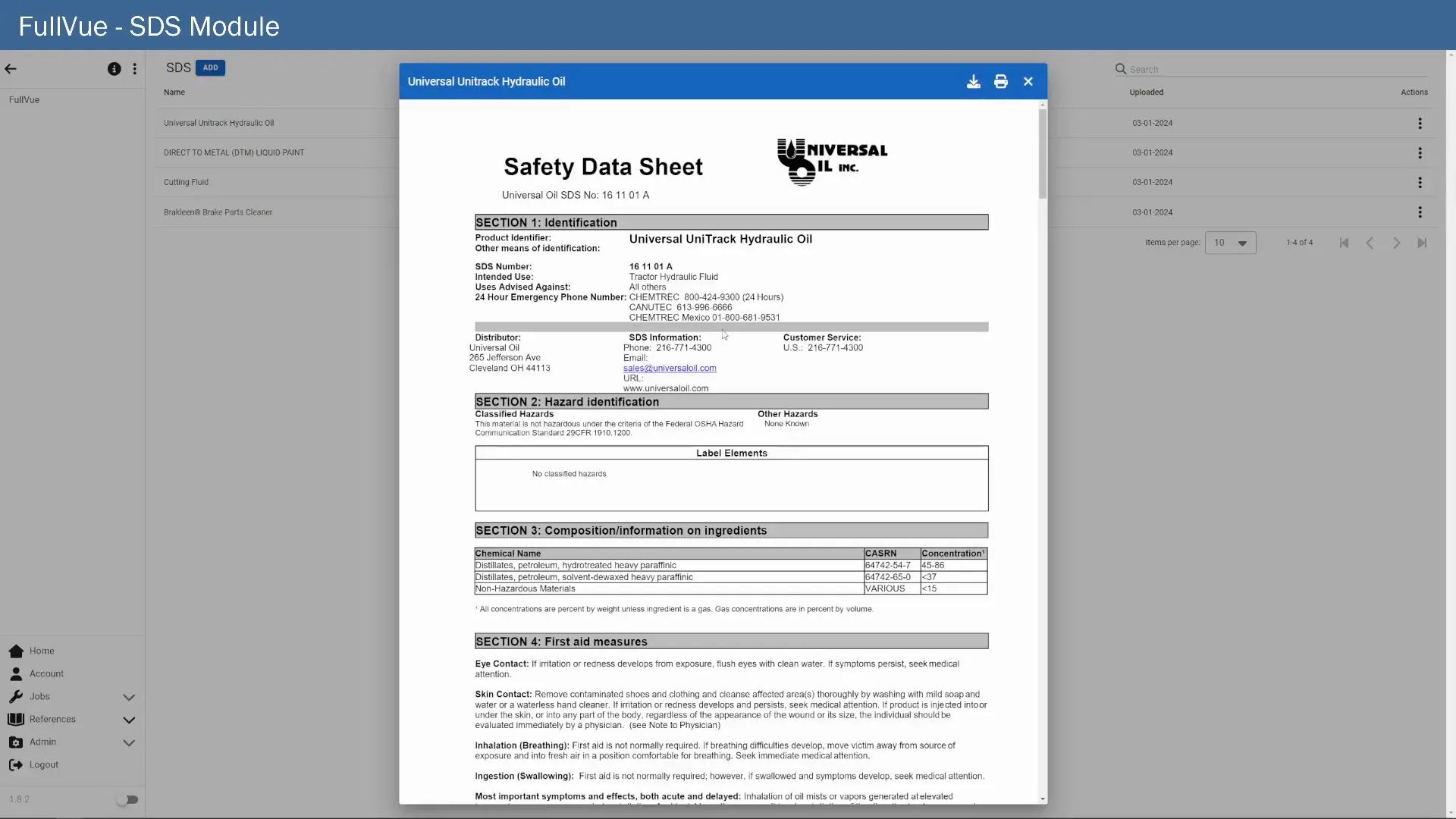 FullVue safety data sheet library with search